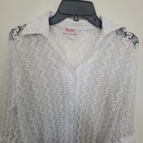 Vintage Y2K Paloma Carmin Knit See Through Collar Button Up Beach Cover Up Sz 36 - Picture 3 of 8